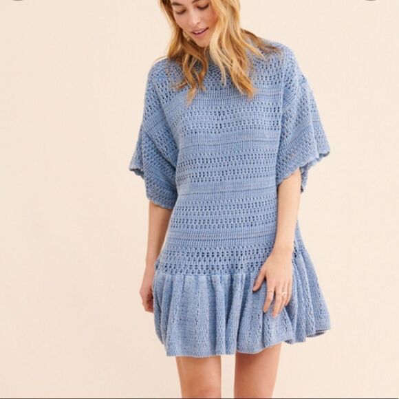 Free People Blue Crochet Mini Dress - Picture 2 of 16